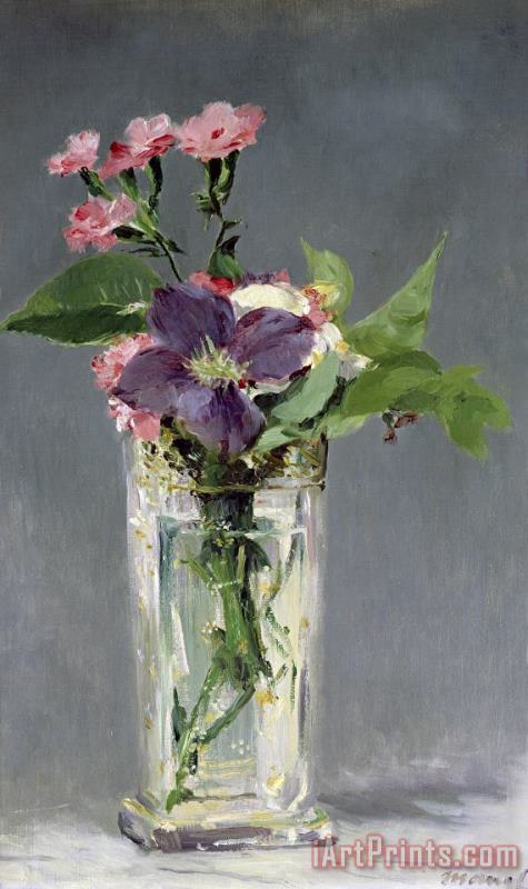 Edouard Manet Pinks And Clematis in a Crystal Vase Art Painting