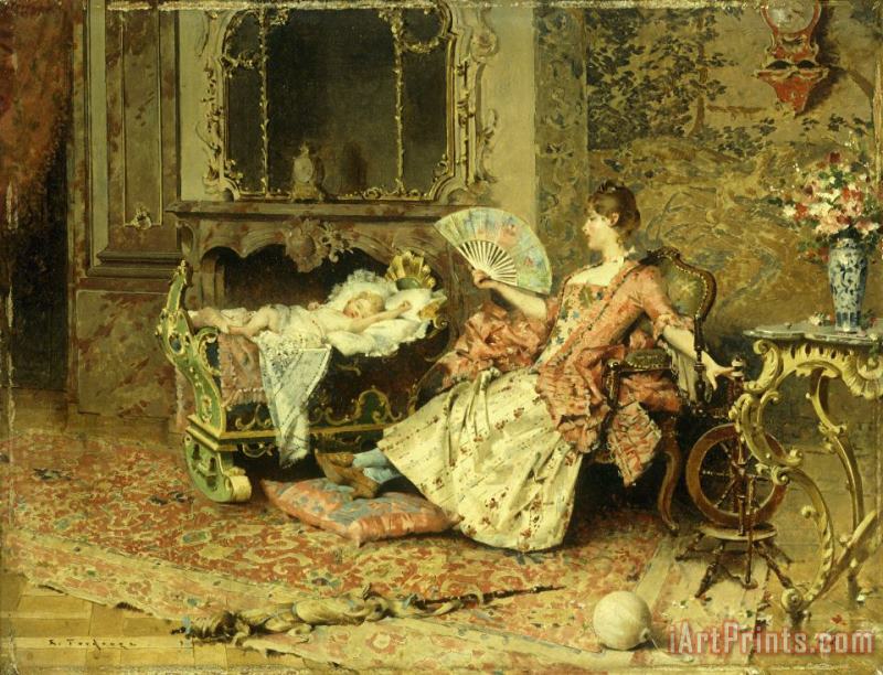 Watching The Baby painting - Edouard Toudouze Watching The Baby Art Print