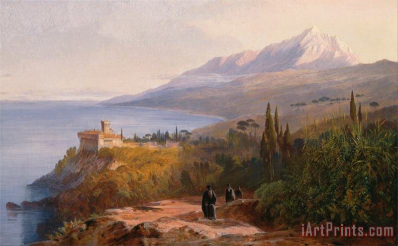 Edward Lear Mount Athos And The Monastery of Stavroniketes Art Print