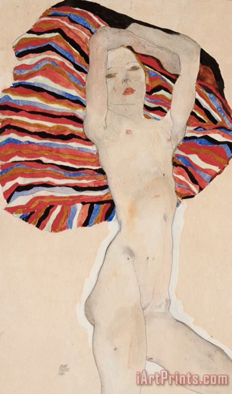 Egon Schiele Act Against Colored Material Art Painting