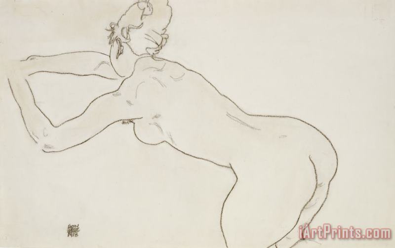 Egon Schiele Female Nude Kneeling and Bending Forward to the Left Art Painting