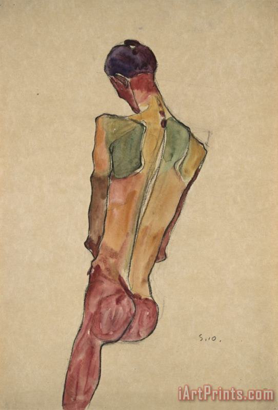 Egon Schiele Male Nude, Back View Art Painting