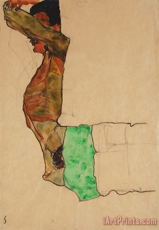 Egon Schiele Reclining Male Nude With Green Cloth Art Painting