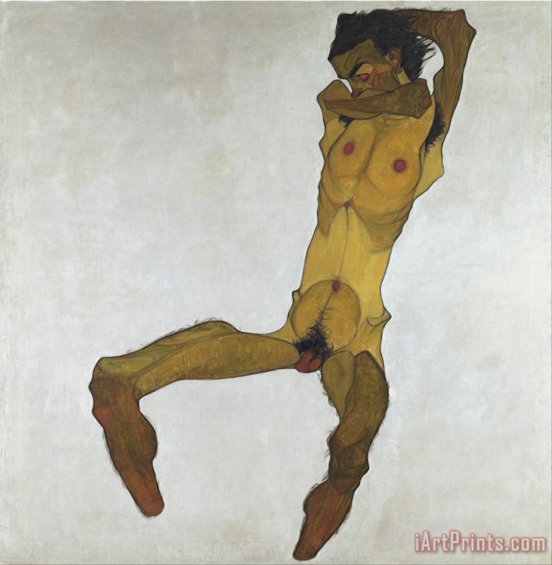 Egon Schiele Seated Male Nude (self Portrait) Art Painting