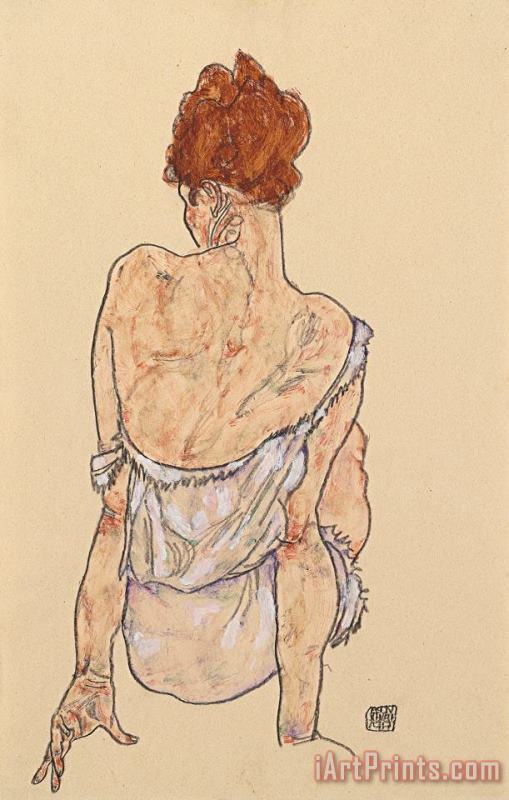 Seated woman in underwear painting - Egon Schiele Seated woman in underwear Art Print