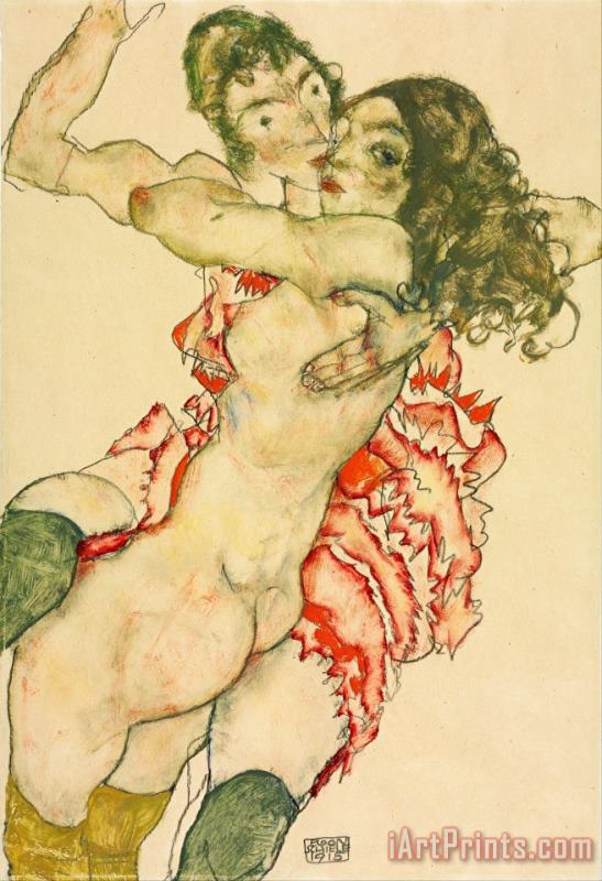 Two Women Embracing painting - Egon Schiele Two Women Embracing Art Print