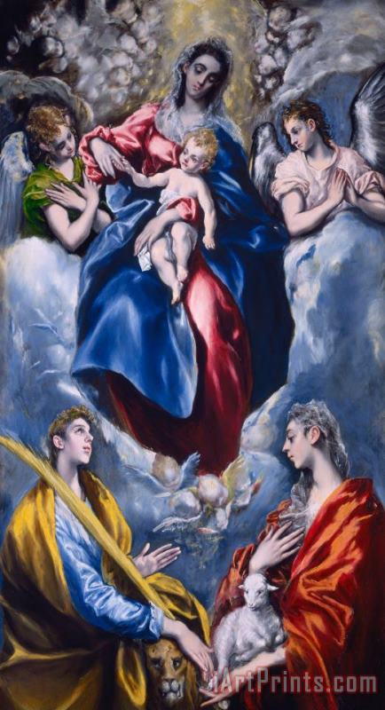 Madonna And Child With Saint Martina And Saint Agnes painting - El Greco Domenico Theotocopuli Madonna And Child With Saint Martina And Saint Agnes Art Print