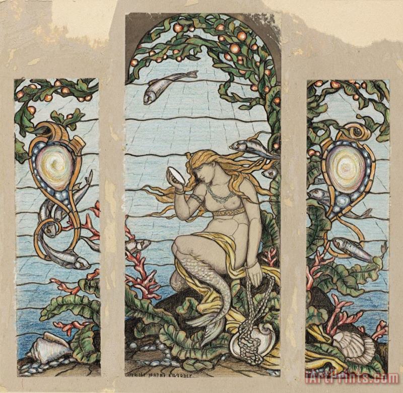 The Mermaid Window , Design for Stained Glass Window for The A.h. Barney Residence, New York, Ny painting - Elihu Vedder The Mermaid Window , Design for Stained Glass Window for The A.h. Barney Residence, New York, Ny Art Print