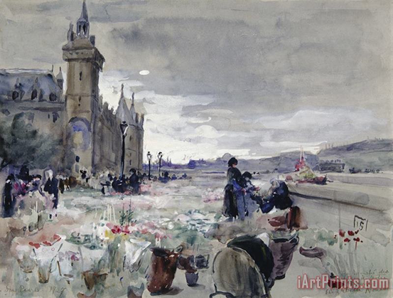 Flower Market at Notre Dame painting - Elizabeth Nourse Flower Market at Notre Dame Art Print