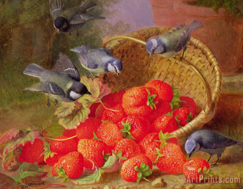 Still Life with Strawberries and Bluetits painting - Eloise Harriet Stannard Still Life with Strawberries and Bluetits Art Print