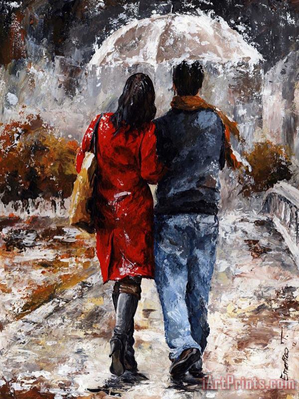 Emerico Toth Rainy day - Walking in the rain Art Painting