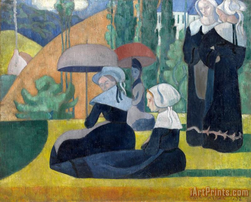 Breton Women with Umbrellas painting - Emile Bernard Breton Women with Umbrellas Art Print