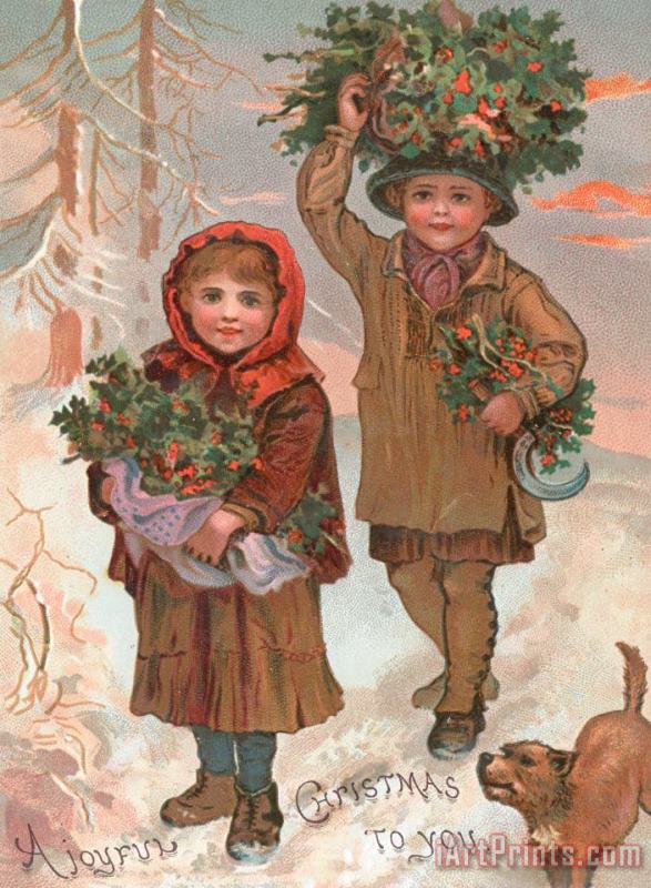 A Joyful Christmas To You Victorian Christmas Card painting - English School A Joyful Christmas To You Victorian Christmas Card Art Print
