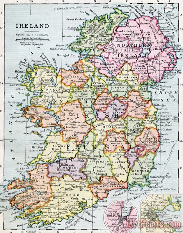 English School Irish Free State And Northern Ireland From Bacon's Excelsior Atlas Of The World Art Painting