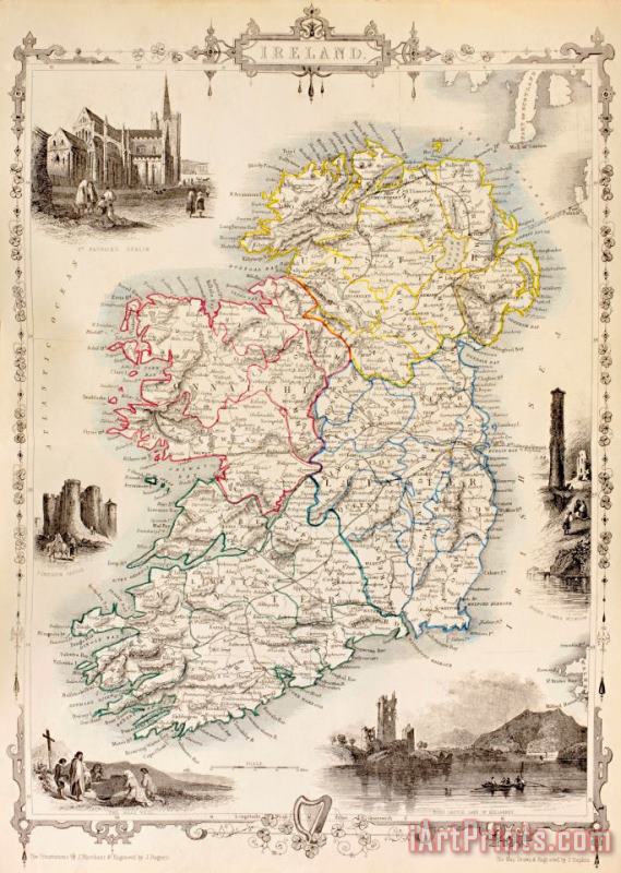 Map Of Ireland From The History Of Ireland By Thomas Wright painting - English School Map Of Ireland From The History Of Ireland By Thomas Wright Art Print