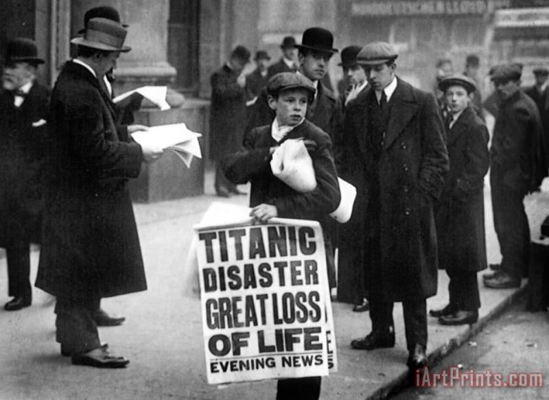 English School Newsboy Ned Parfett announcing the sinking of the Titanic Art Painting