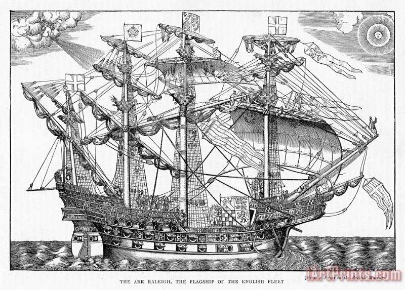 English School The Ark Raleigh The Flagship Of The English Fleet From Leisure Hour Art Painting