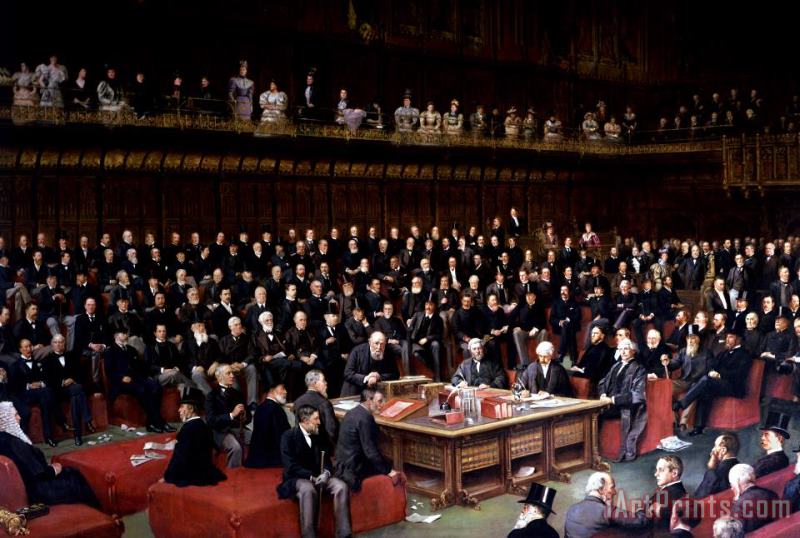 English School The Lord Chancellor About to Put the Question in the Debate about Home Rule in the House of Lords Art Print