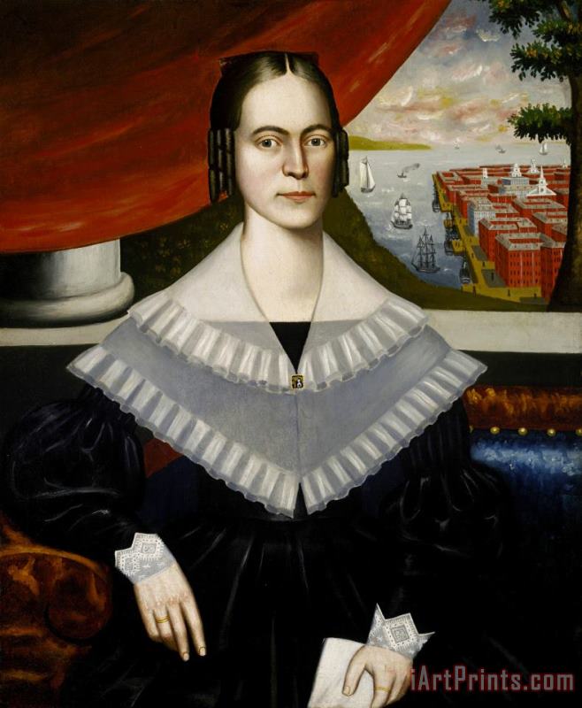 Erastus Salisbury Field Portrait of a Woman Said to Be Clarissa Gallond Cook, in Front of a Cityscape Art Print