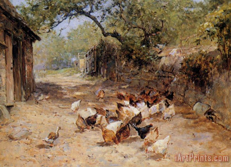 Ernest Walbourn Chickens in a Farmyard Art Painting