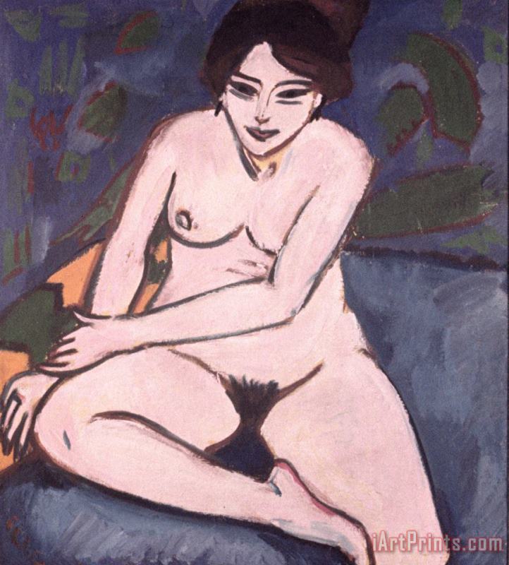 Model On Blue Ground painting - Ernst Ludwig Kirchner Model On Blue Ground Art Print