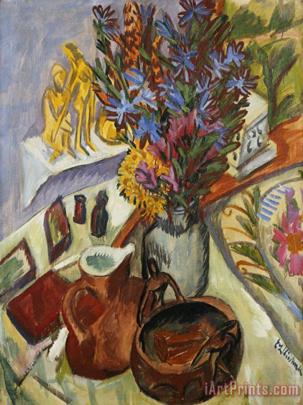 Still Life With Jug And African Bowl painting - Ernst Ludwig Kirchner Still Life With Jug And African Bowl Art Print