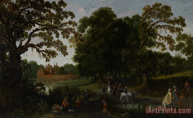 Esaias I van de Velde Landscape With A Courtly Procession Before Abtspoel Castle Art Print