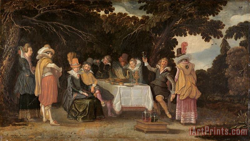 Voornaam Gezelschap, Dinerend in De Buitenlucht painting - Esaias Van De Velde Voornaam Gezelschap, Dinerend in De Buitenlucht Art Print