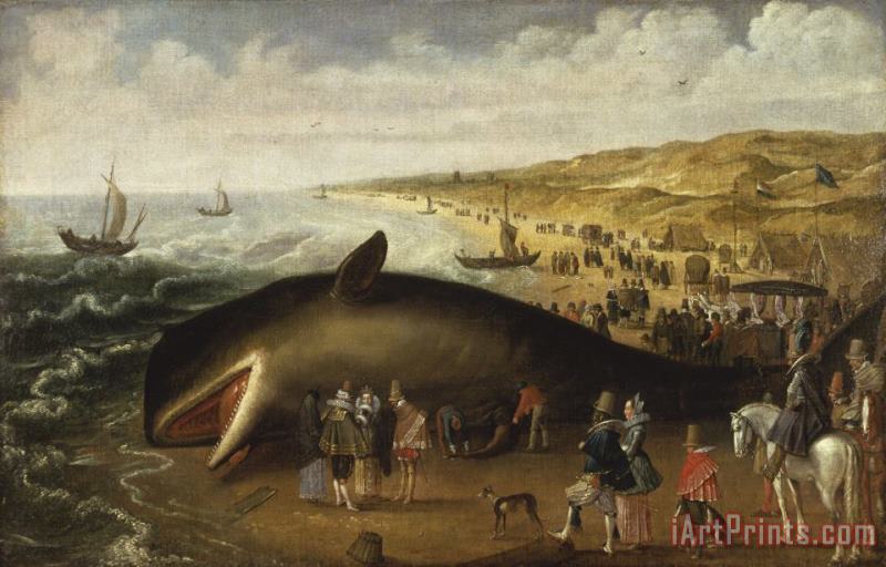 Esaias van de Velde Whale Stranding of 1617 : The Whale Beached Between Scheveningen And Katwijk on 20 Or 21 January 1617, with Elegant Sightseers. Art Print