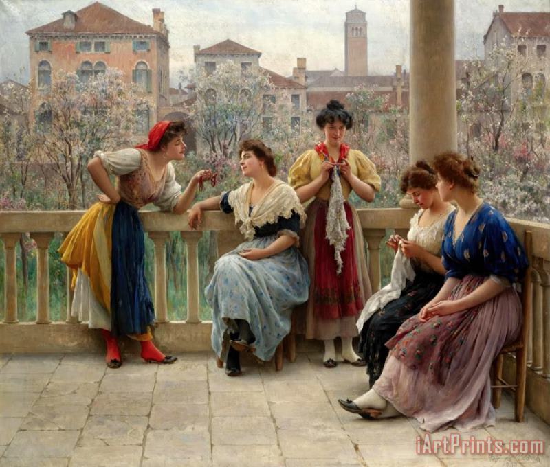 Eugen von Blaas Conversation on The Terrace, Venice Art Print
