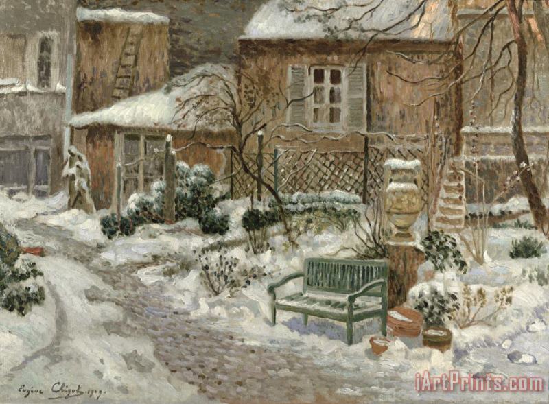 The Garden under Snow painting - Eugene Chigot The Garden under Snow Art Print