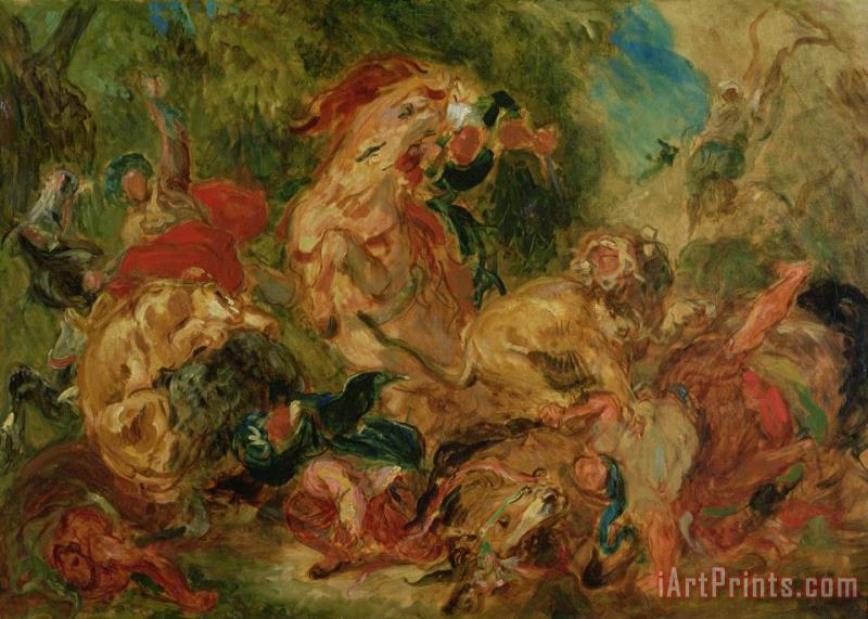Eugene Delacroix Study for The Lion Hunt Art Painting