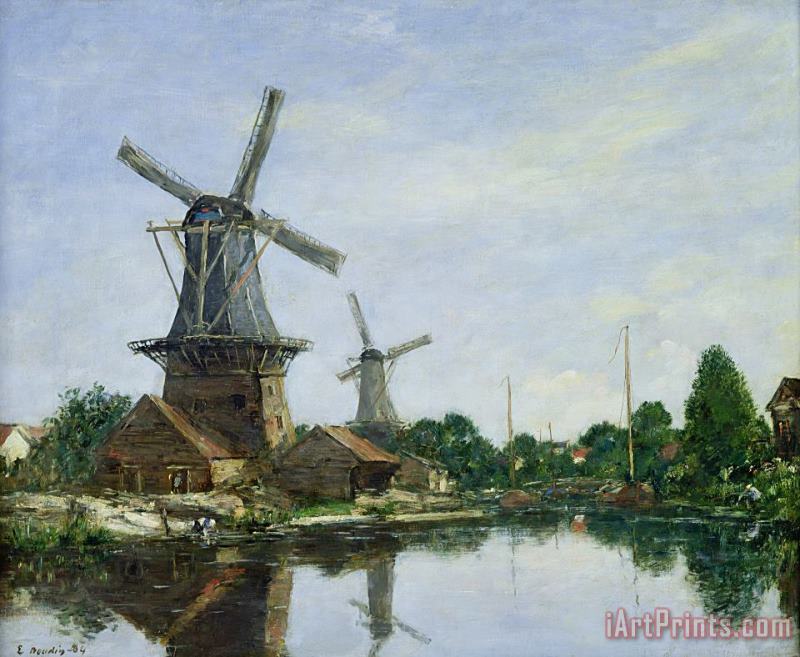 Eugene Louis Boudin Dutch Windmills Art Painting
