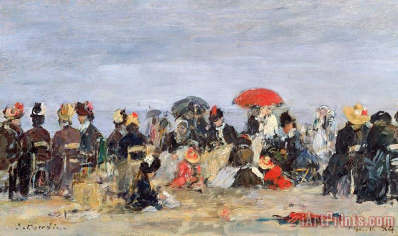 Eugene Louis Boudin Figures on a Beach Art Painting