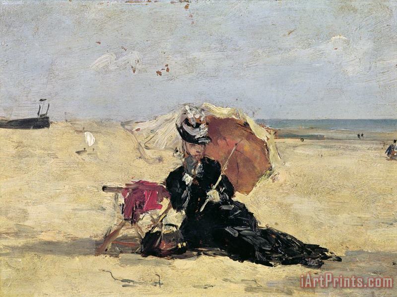 Eugene Louis Boudin Woman with a Parasol on the Beach Art Painting