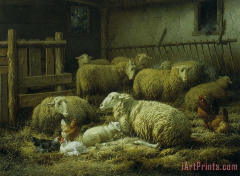 Eugene Remy Maes Sheep And Chickens Art Print