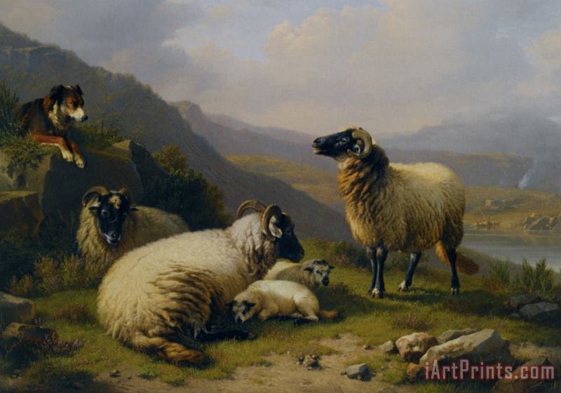 Eugene Verboeckhoven Sheep Dog Guarding His Flock Art Painting