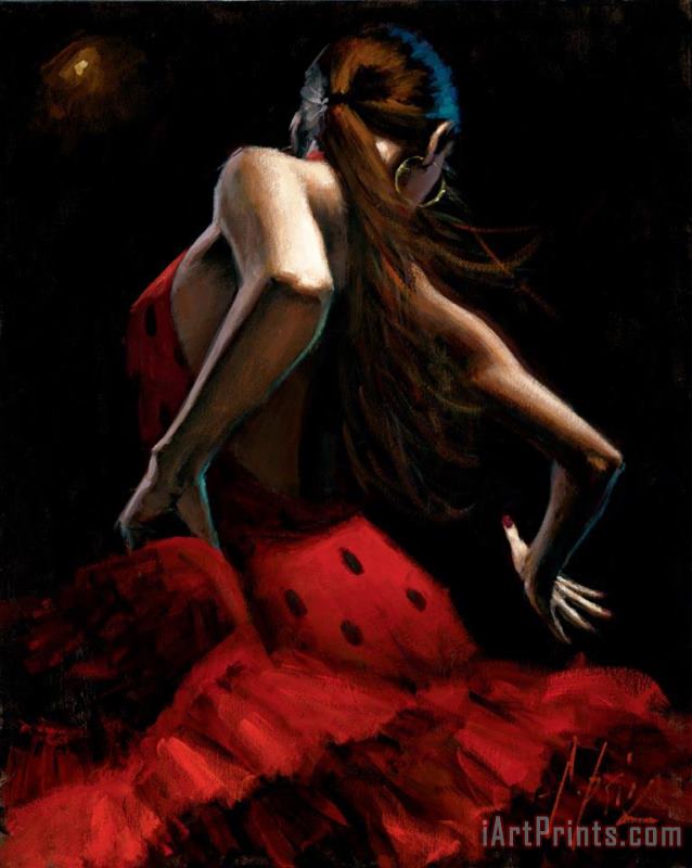 Fabian Perez Dancer in Red Lunares Negros Art Painting