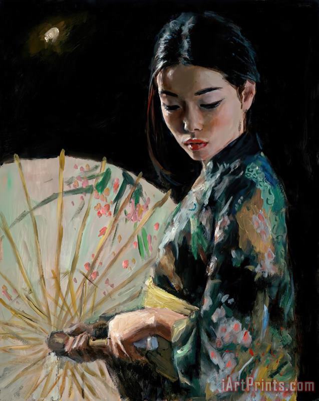 Michiko with White Umbrella painting - Fabian Perez Michiko with White Umbrella Art Print