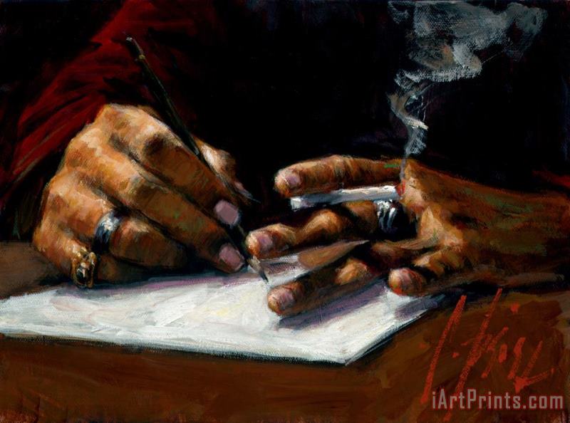 Fabian Perez Study of Artist's Hand Sketching Art Painting