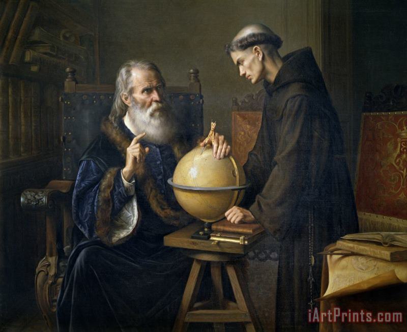 Galileo Galilei demonstrating his new astronomical theories at the university of Padua painting - Felix Parra Galileo Galilei demonstrating his new astronomical theories at the university of Padua Art Print