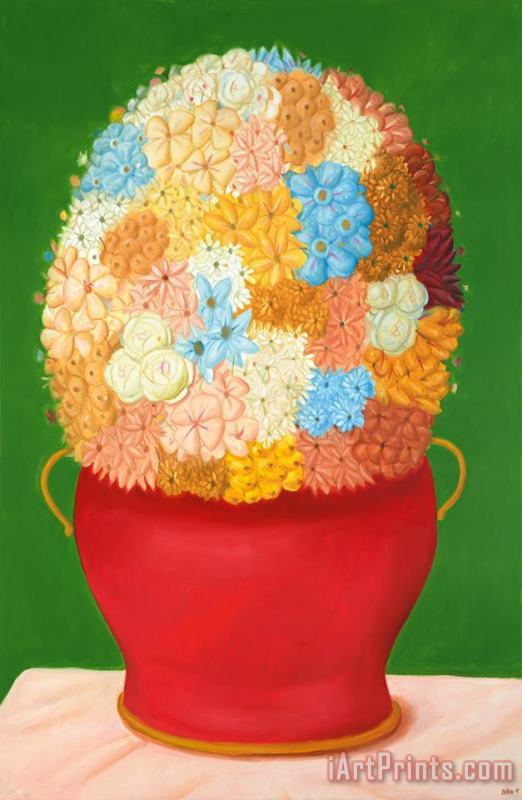 Flowers, 2018 painting - Fernando Botero Flowers, 2018 Art Print