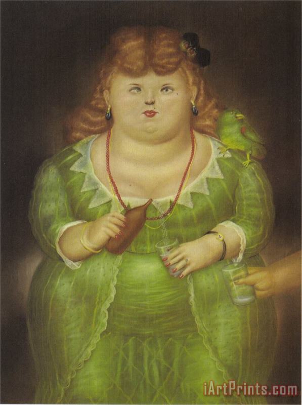 Woman with a Parrot painting - fernando botero Woman with a Parrot Art Print