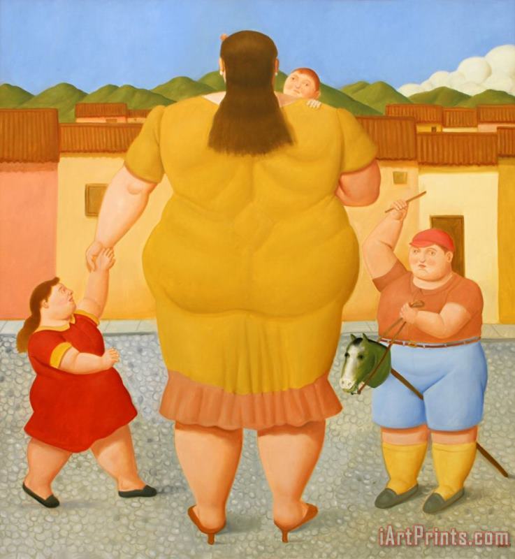 Woman with Children, 2018 painting - Fernando Botero Woman with Children, 2018 Art Print