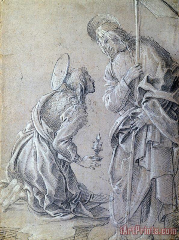Filippino Lippi Kneeling Saint Mary Magdalene And Standing Christ Art Painting