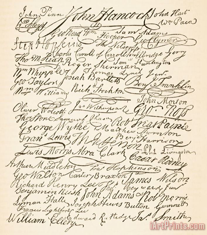 Signatures attached to the American Declaration of Independence of 1776 painting - Founding Fathers Signatures attached to the American Declaration of Independence of 1776 Art Print