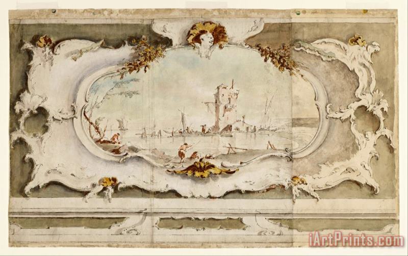 Decorative Cartouche with a Landscape painting - Francesco Guardi Decorative Cartouche with a Landscape Art Print