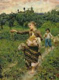 Francesco Paolo Michetti - Shepherdess carrying a bunch of grapes painting