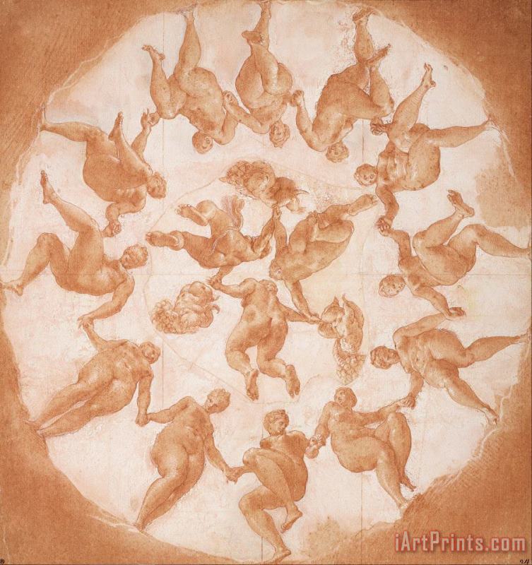 Francesco Primaticcio Dance of The Hours And Three Putti with Cornucopiae Art Painting