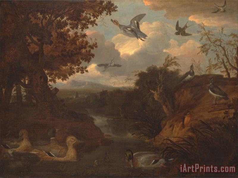 Francis Barlow Ducks And Other Birds About a Stream in an Italianate Landscape Art Painting